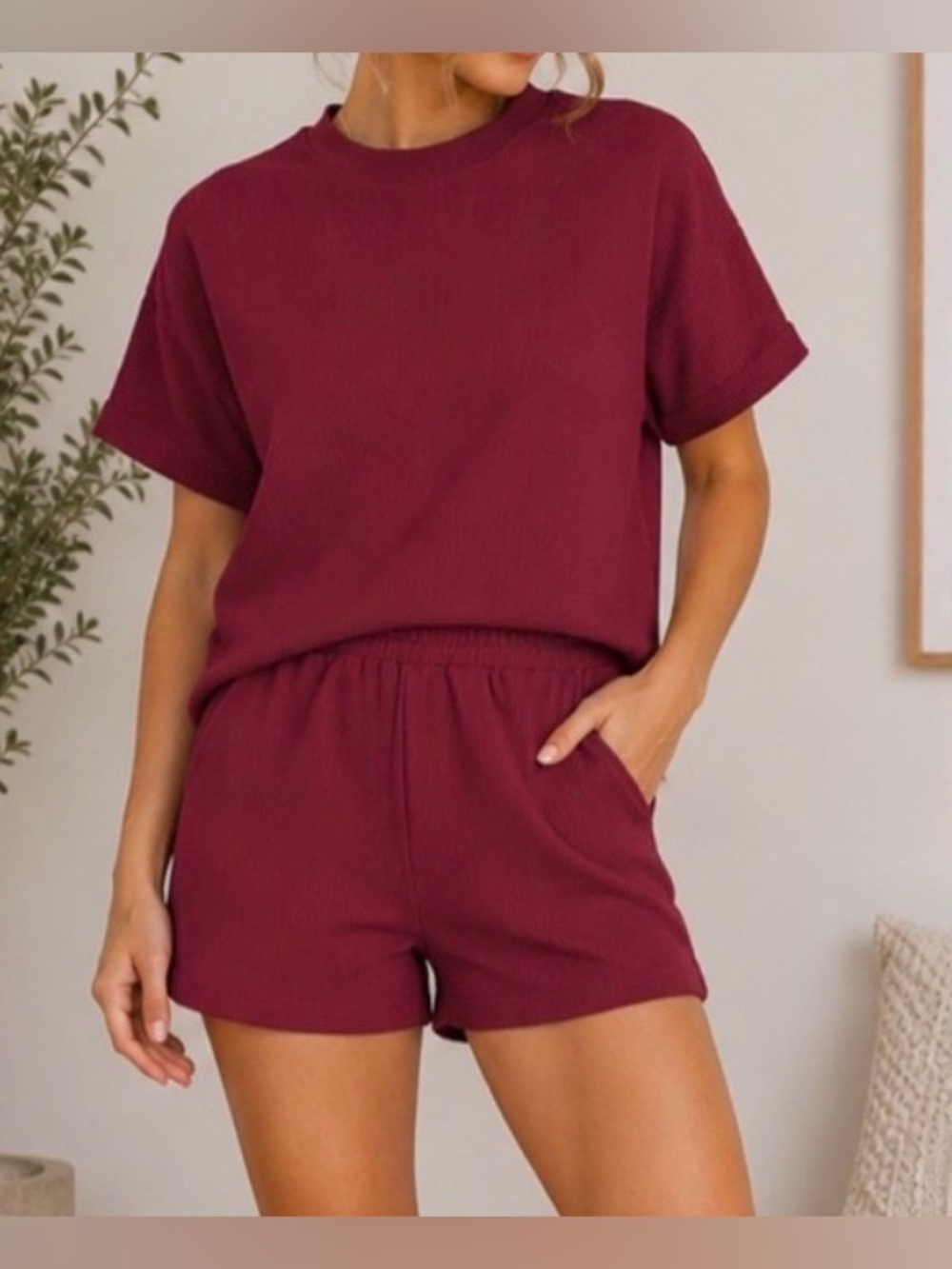 Relaxed Short-Sleeve Ribbed Set - Picture 2 of 2